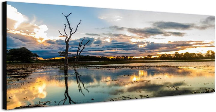 Paul Sinus Art Panoramabild auf Leinwand und Keilrahmen 120x40cm Brasilien Fluss Wolkenhimmel Sonnen