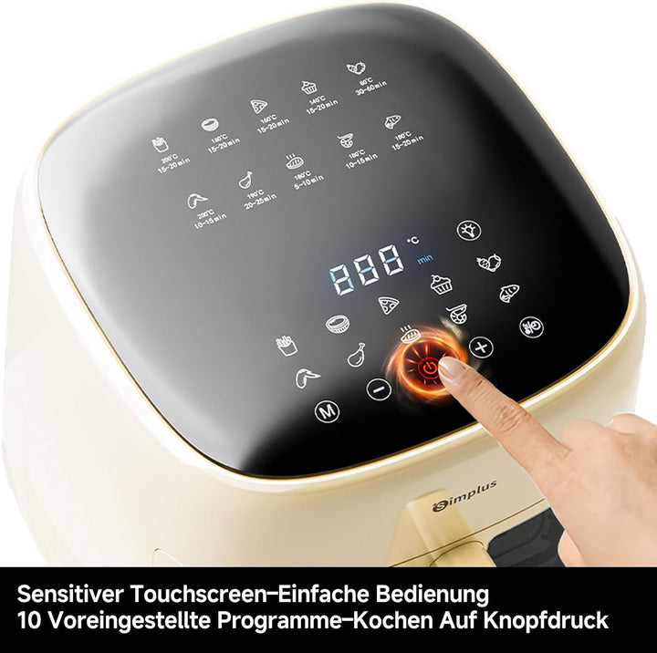 SIMPLUS Heissluftfritteuse 6,5 L, Airfryer XL mit Sichtfenster, 1500 W, extra schlankes Design, Touc