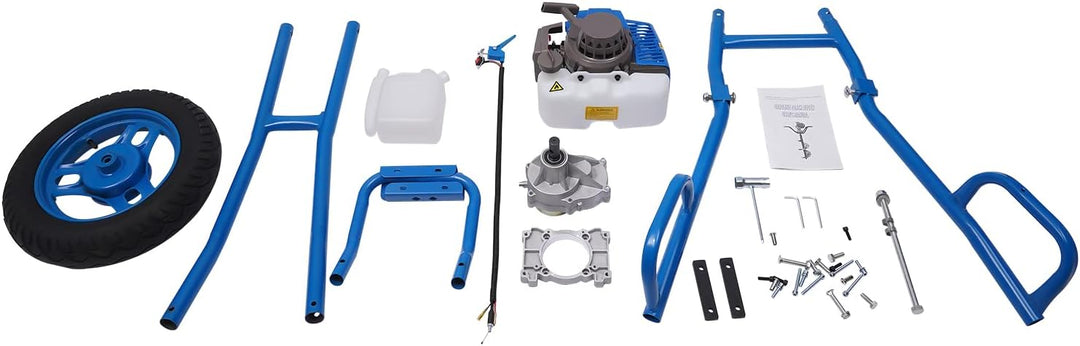 63CC Benzin Erdlochbohrer Karre,2-Takt 3 PS Gartenbohrer inkl. 80mm Bohrer, Erdbohrer Pfahlbohrer Er