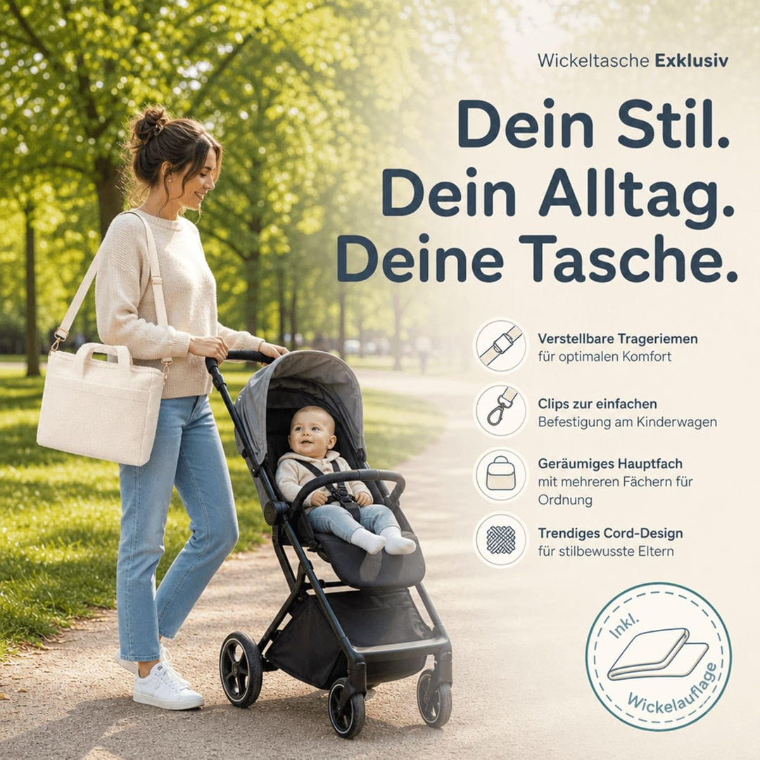Fillikid Wickeltasche Teddy Big Exklusiv | Stilvolle Wickeltasche aus weichem Teddy-Material | Mit g