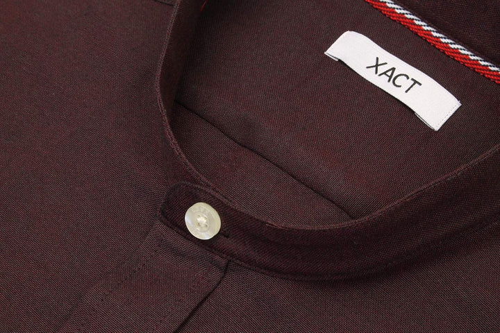 Xact Herren Oxford Grandad-Mandarinkragen Kurzarmhemd XL Dark Burgundy, XL Dark Burgundy