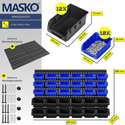 Masko® Stapelboxen + Wandregal 32tlg Set Box Sichtlagerkästen Schüttenregal Steckregal, Werkstatt, H