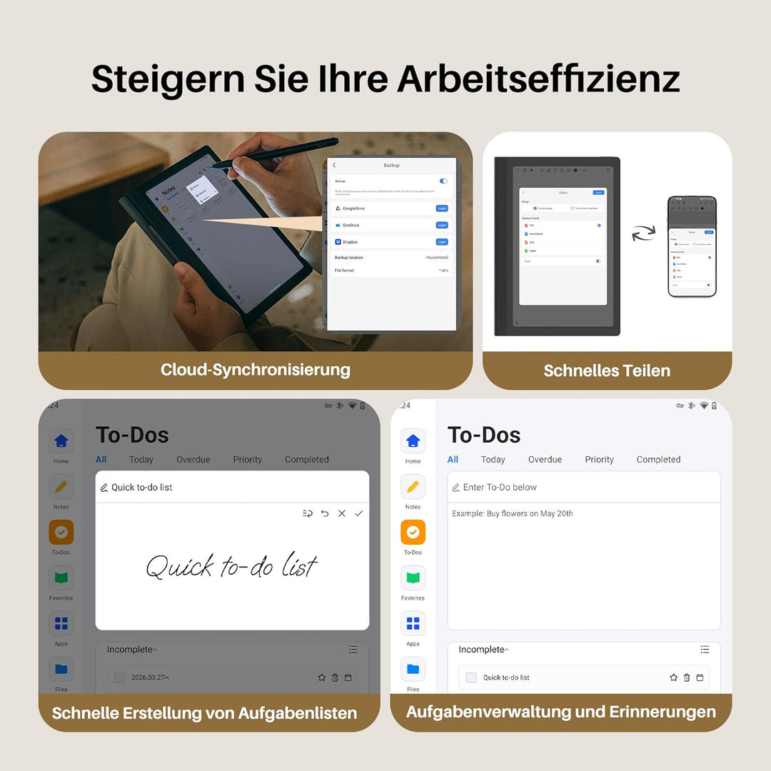 Huion Note E 8,4" Android Notizbuch, batterieloser Stift 8192 Druckstufen, papierähnliches Display,