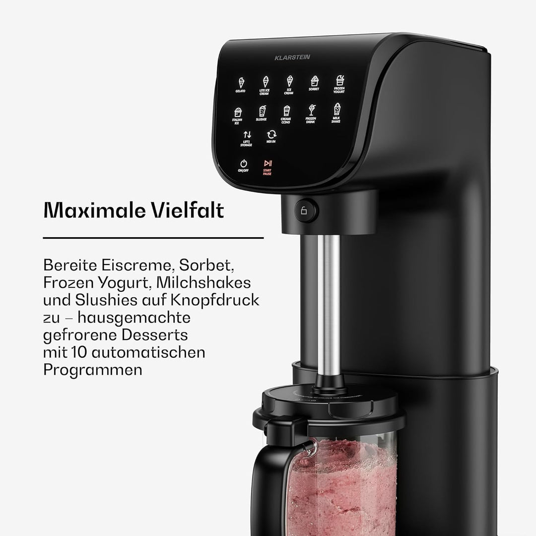 Klarstein Velaire Eismaschine – 500-W-Eismaschine, 3 Behälter à 0,6 l (insgesamt 1,8 l), 10 Programm