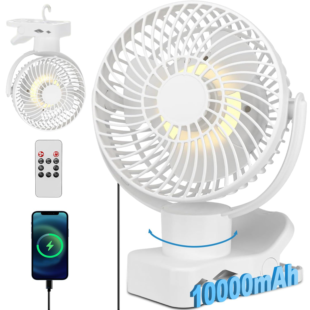 360° Oszillierend Clip Ventilator mit Fernbedienung - 10000mAh Akku USB Tischventilator Tragbarer -