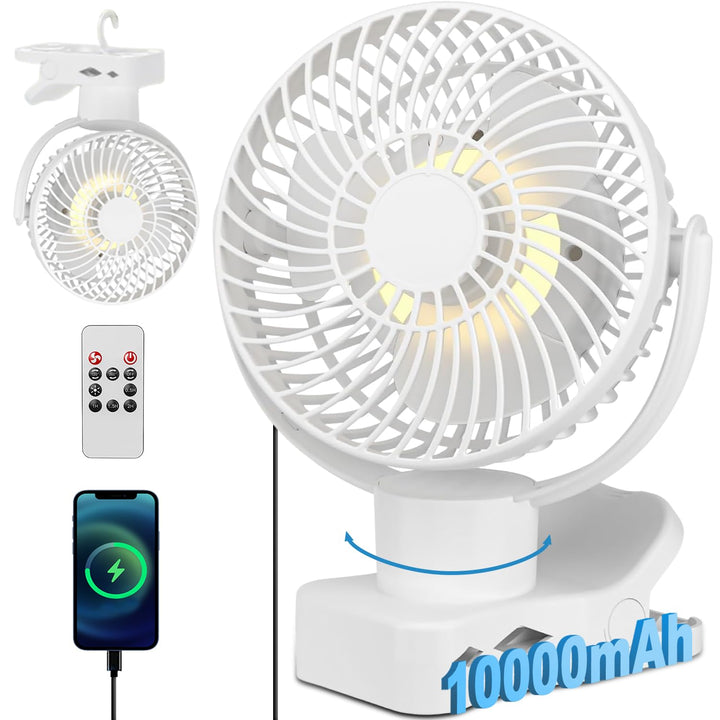 360° Oszillierend Clip Ventilator mit Fernbedienung - 10000mAh Akku USB Tischventilator Tragbarer -