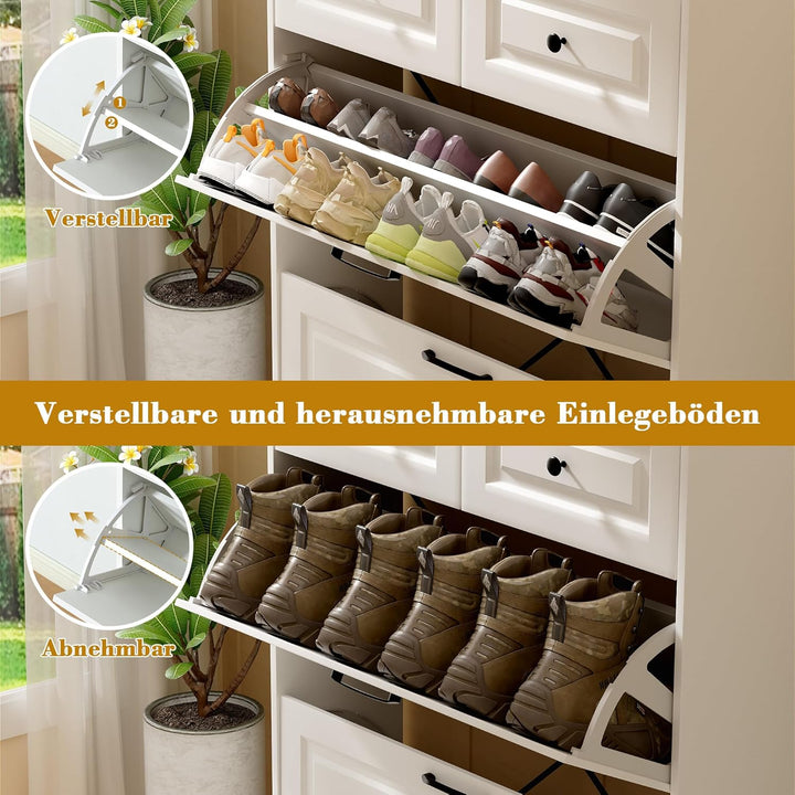 Schuhschrank Weiss mit 2 Klappen, Schuhschrank mit Schublade, Schuhkipper Schmal, 80 cm Breit, Flur,