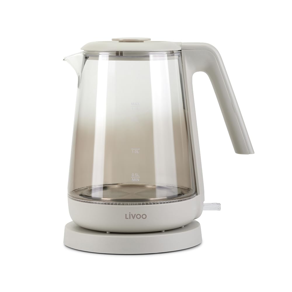 Livoo - Wasserkocher aus Glas, 1,7 l, DOD216G, 1850 W, 2200 W, Borosilikatglas, Hintergrundbeleuchtu
