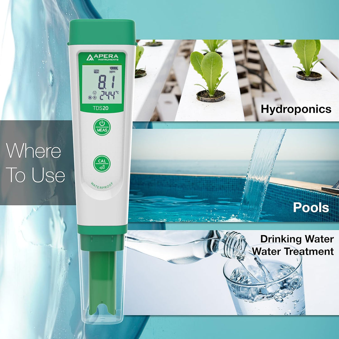 Apera Instruments TDS20 TDS-Meter, digitales Messgerät mit Temperaturanzeige (1% Genauigkeit, ±0.5°C