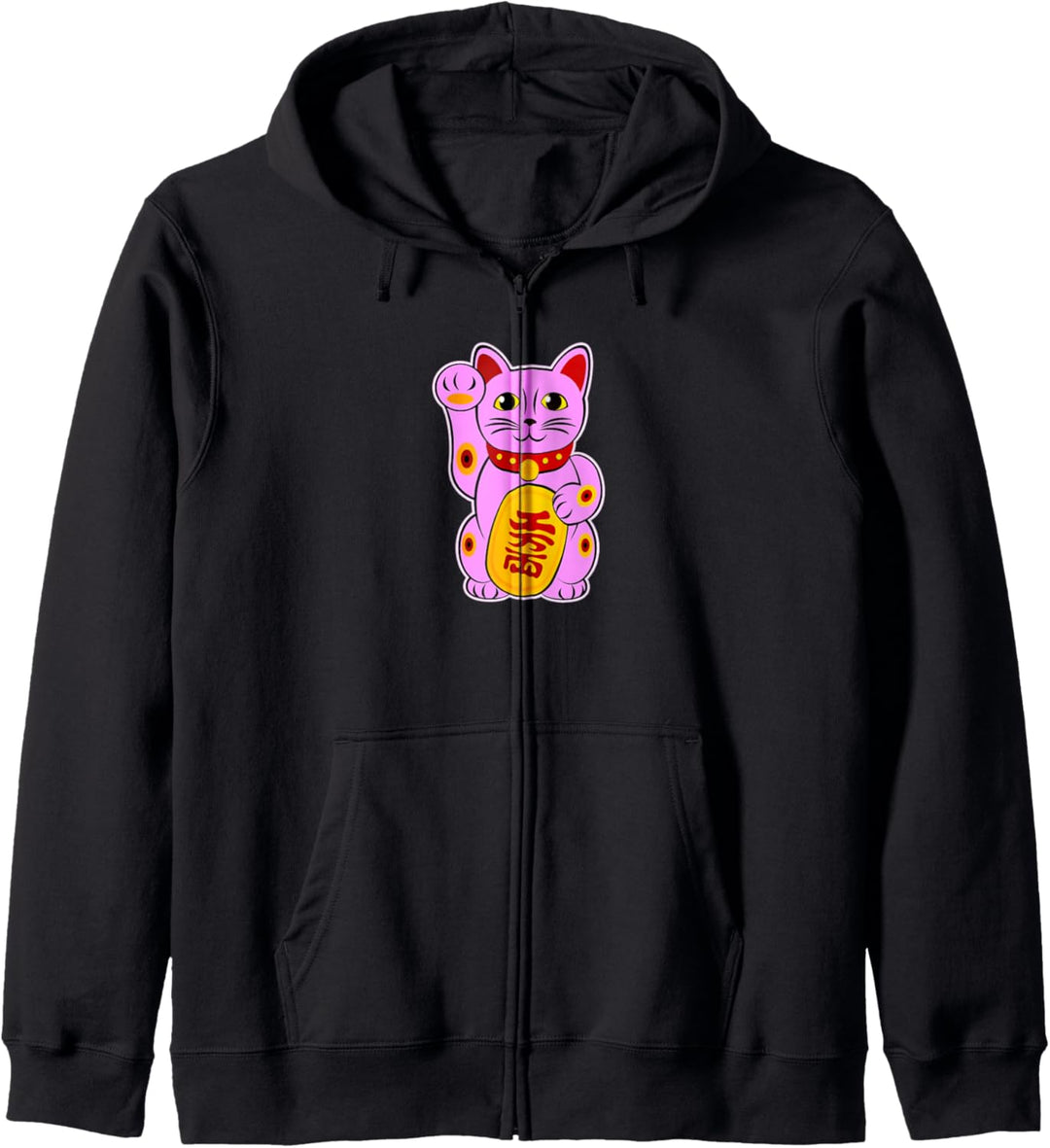 Winkekatze Pink Maneki Neko Glückskatze Lucky Yoga Cat Katze Kapuzenjacke