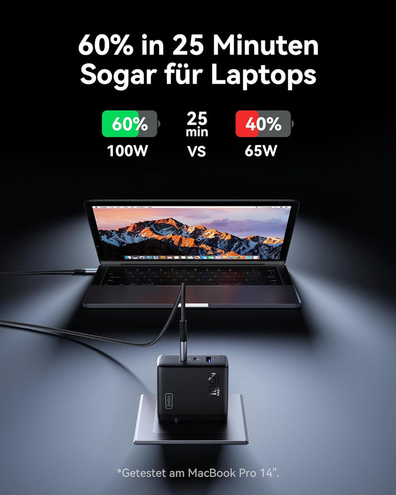 INIU 100W USB C SchnellLadegerät, (GaN Ⅲ) 3 Ports Laptop Netzteil PD PPS ladegerät Fast Charger, Kom