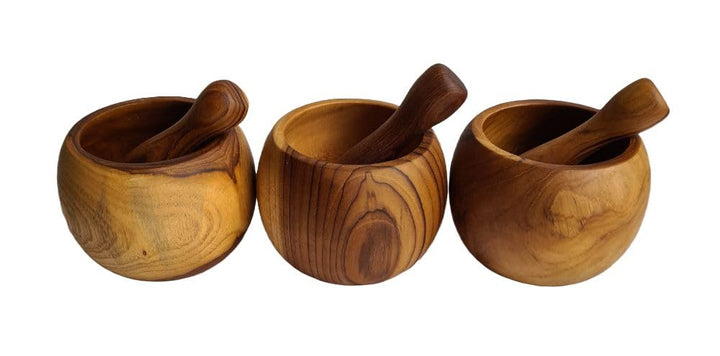 WINDALF Robuster Mörser mit Schlegel BARI Ø 13 cm Kräuter Knoblauch Pesto Holzmörser aus Teakholz Ha