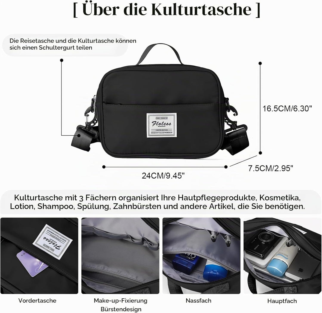 Reisetasche Damen Handgepäck Tasche Sporttasche mit Kulturbeutel Weekender Bag Schwimmtasche Wasserd