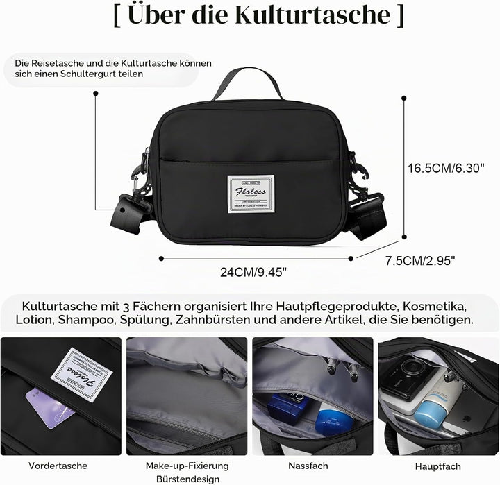 Reisetasche Damen Handgepäck Tasche Sporttasche mit Kulturbeutel Weekender Bag Schwimmtasche Wasserd