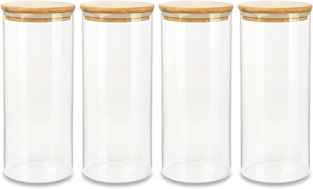 Schramm® 4 Stück Vorratsgläser Set mit Bambus Deckel in 6 verschiedenen Grössen Vorratsdosen stapelb