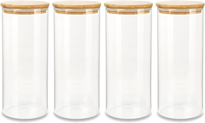 Schramm® 4 Stück Vorratsgläser Set mit Bambus Deckel in 6 verschiedenen Grössen Vorratsdosen stapelb
