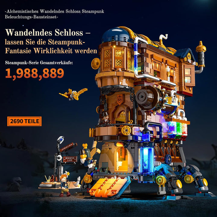 Lumibricks Alchemistisches Bewegliches Schloss LED-Bauset – 2690 Teile Steampunk-Fantasiemodell mit