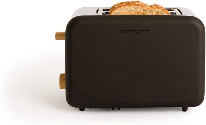 CREATE/TOAST RETRO/Toaster Schwarz / 6 Leistungsstufen, Krümelschublade, Thermostat, Auftauen, Aufwä