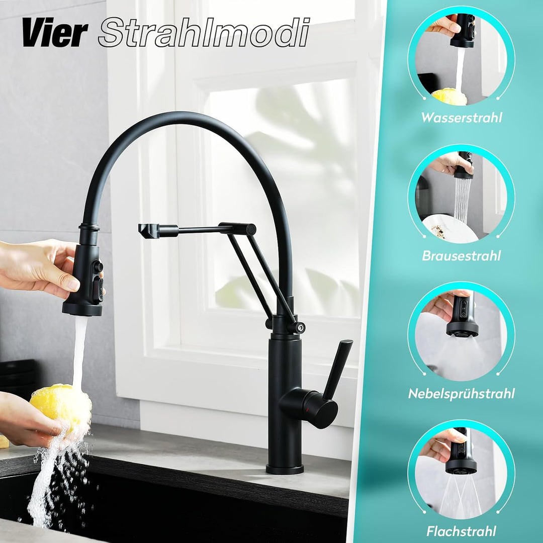 CREA Küchenarmatur mit 4 Wasserstrahlen abnehmbar, Einhebelmischer Armatur Wasserhahn für Küche Spül