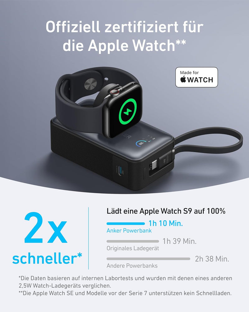 Anker MagGo Powerbank für Apple Watch, offiziell Zertifiziert, 10.000mAh kompaktes Akkupack mit inte