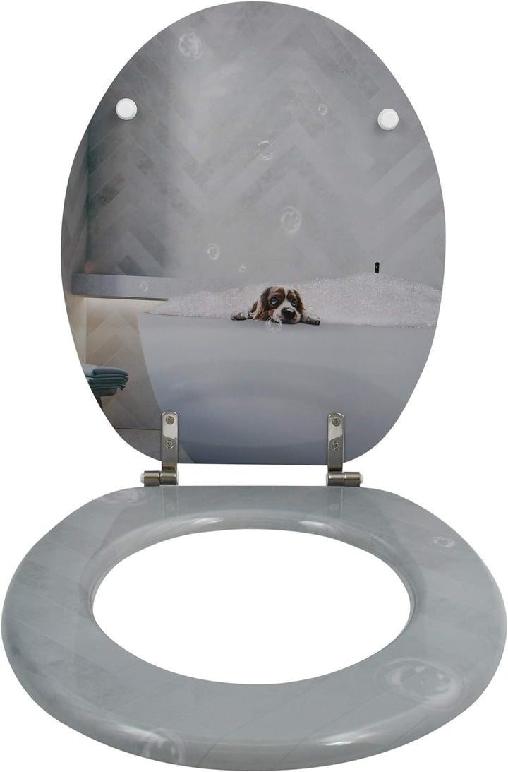 MSV WC Sitz Toilettendeckel MDF Holzkern „Doggy“ Scharniere aus Edelstahl, Doggy