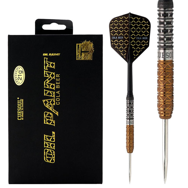 CUESOUL Steel Tip 90% Tungsten Dart Set mit Ölfarbe Finish und ROST Flights 21g COLA-BIER, 21g COLA-