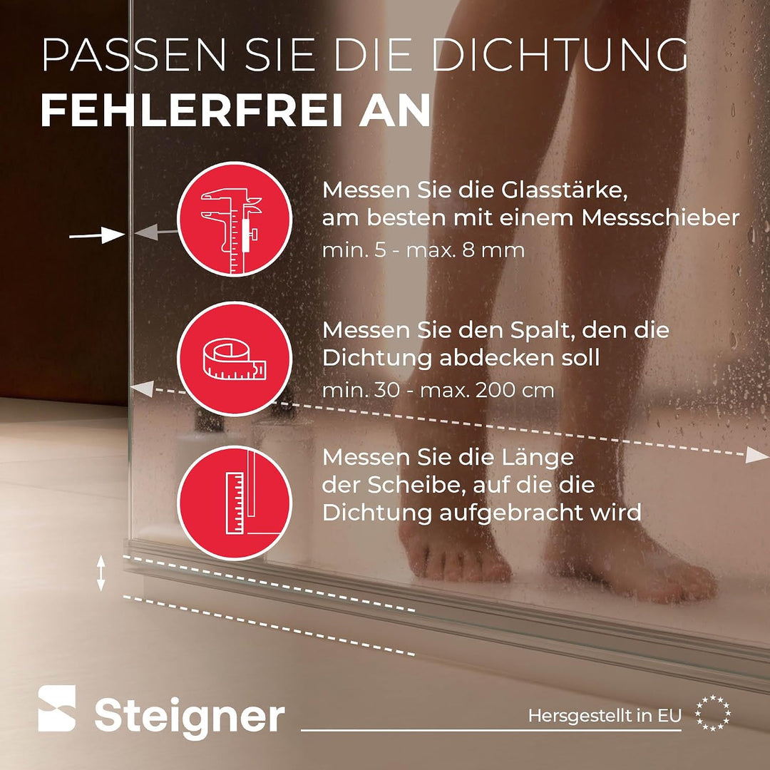 STEIGNER Duschdichtung, 120cm, Glasstärke 5/6/ 7/8 mm, Vorgebogene PVC Ersatzdichtung für Runddusche