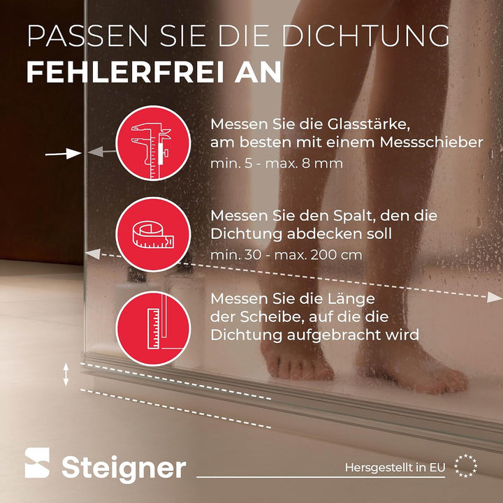 STEIGNER Duschdichtung, 120cm, Glasstärke 5/6/ 7/8 mm, Vorgebogene PVC Ersatzdichtung für Runddusche