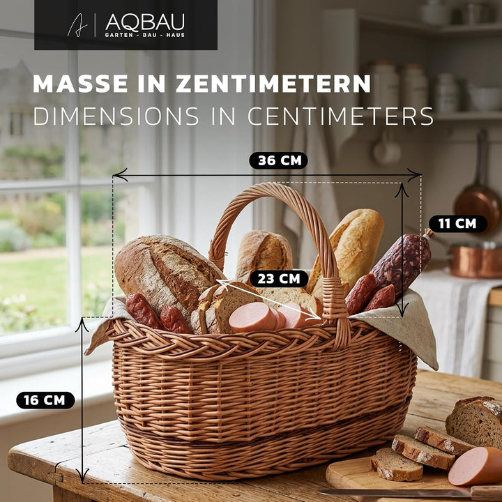 Kleiner Weidenkorb Einkaufskorb mit Henkel 36×23×27 cm – Geflochtener Flechtkorb aus Vollweide, Leic