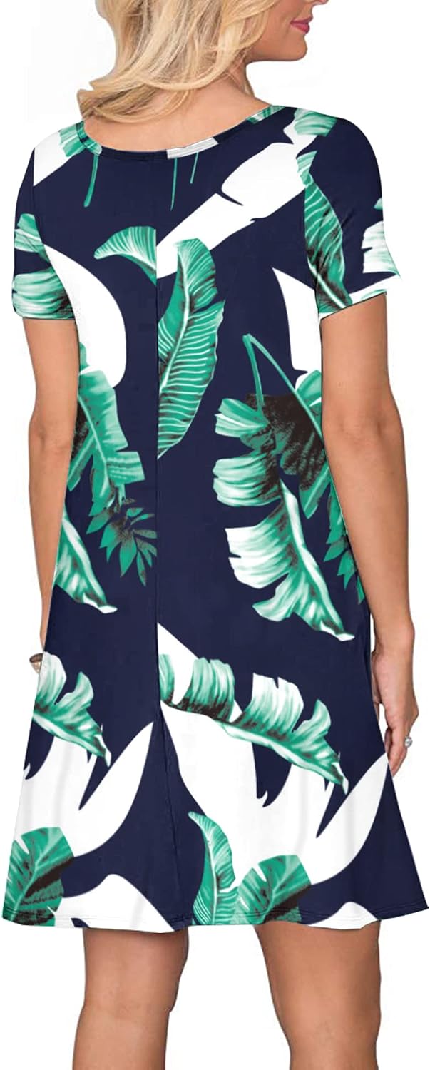 AUSELILY Damen Kleider Sommer Kurzarm Shirtkleider Kurz Sommerkleider Leicht Freizeitkleid mit Tasch
