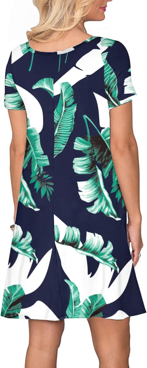 AUSELILY Damen Kleider Sommer Kurzarm Shirtkleider Kurz Sommerkleider Leicht Freizeitkleid mit Tasch