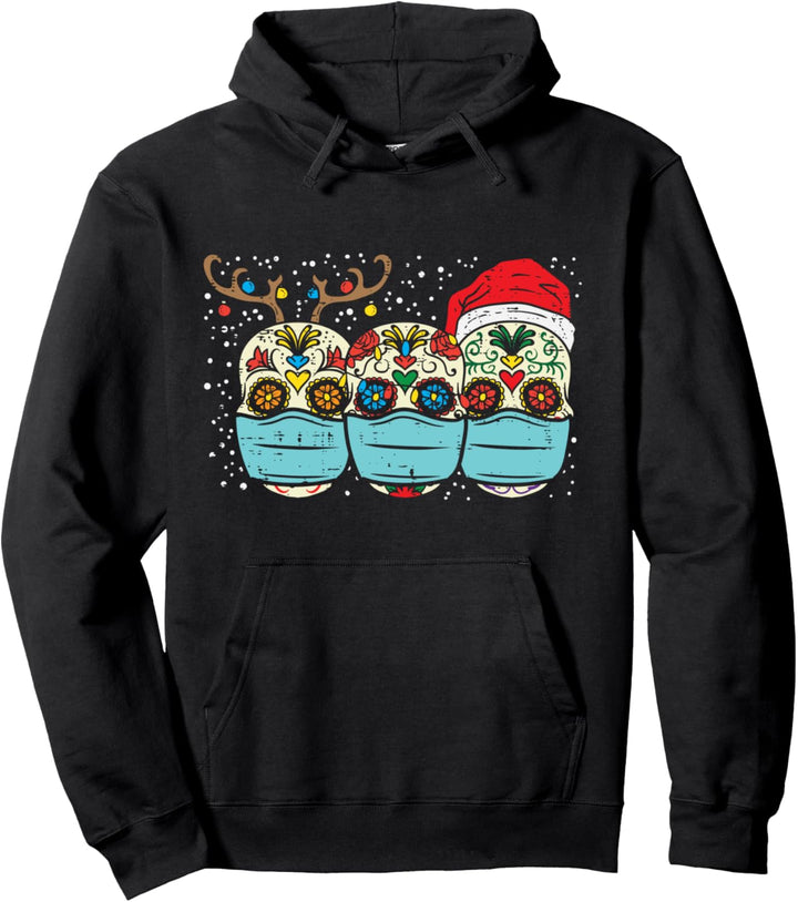 Sugar Skull Santa Face Mask Mexican Xmas Quarantine Gift Pullover Hoodie