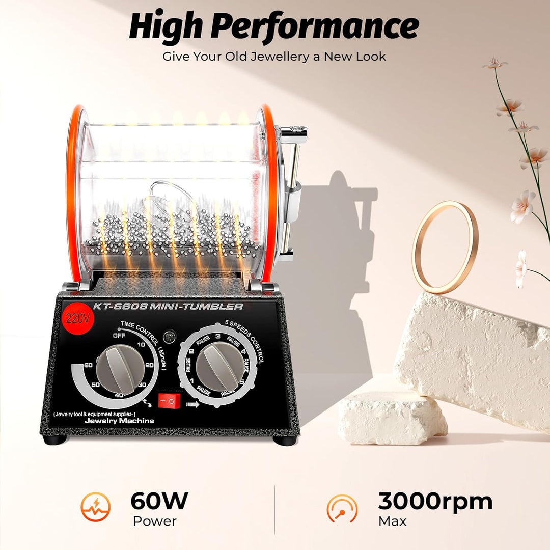 Rotary Tumbler Poliertrommel, 3KG Schmuck Poliermaschine mit 4 Geschwindigkeitssteuerung und Timer,