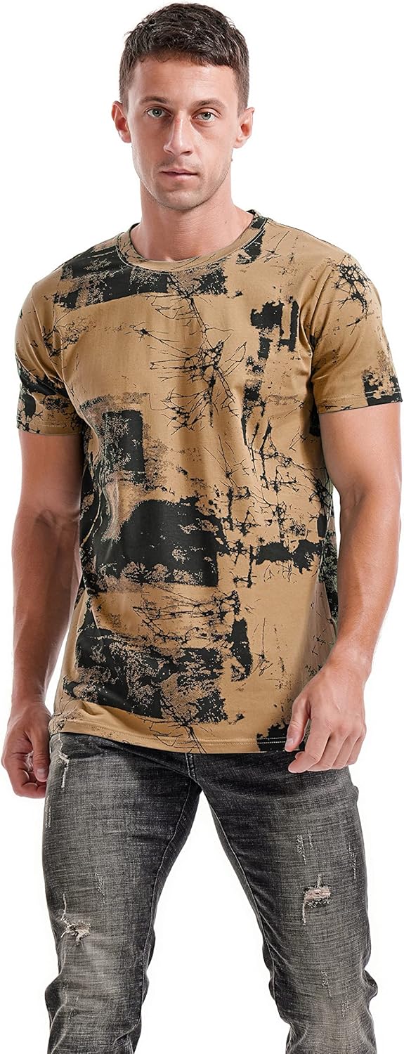 RONOMO Herren Mode Krawatte Dye T-Shirt Casual Print T-Shirt Graffiti T-Shirt S Fk Khaki, S Fk Khaki