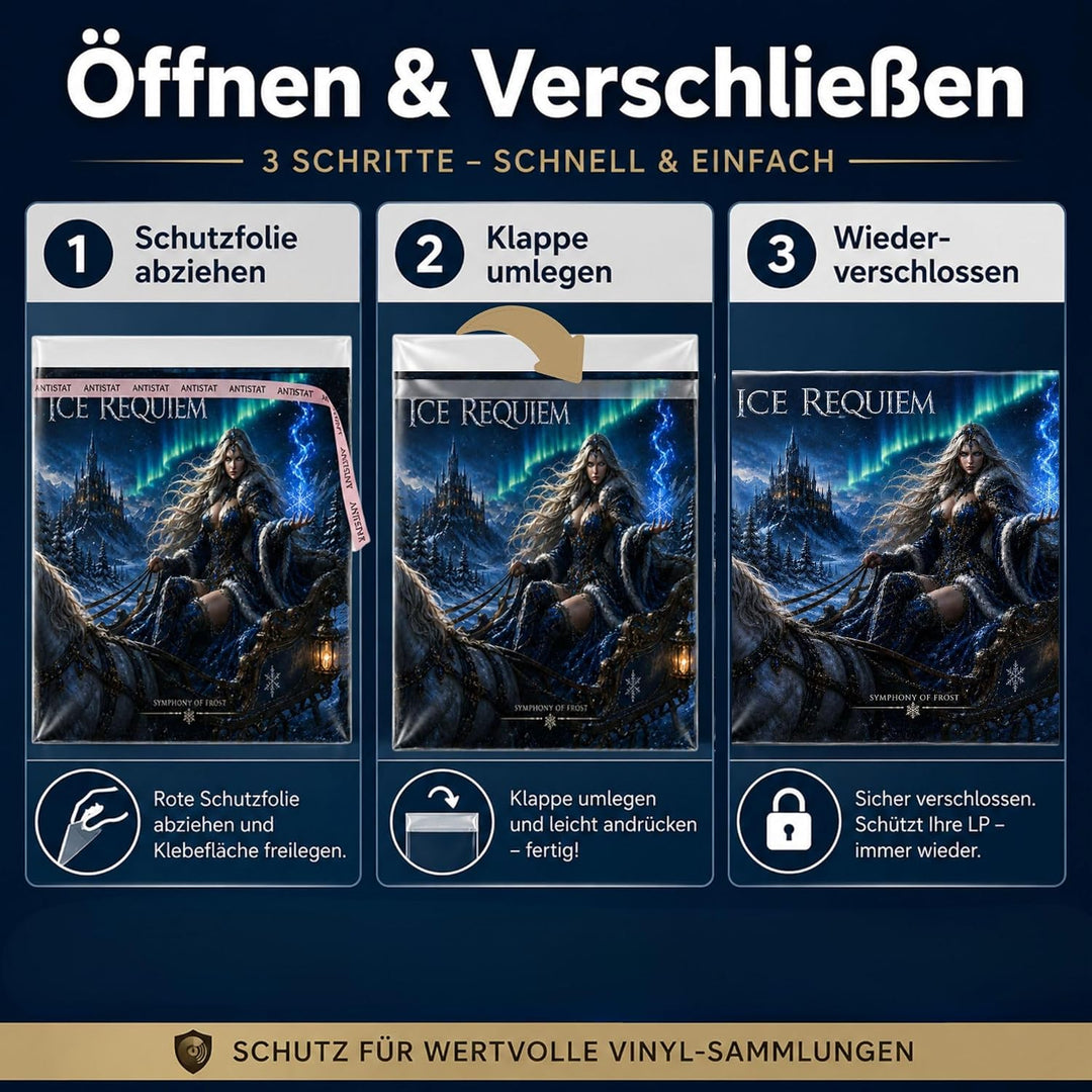 1000 Stück LP Schutzhüllen 12" Folienhüllen mit Klappe und Verschluss für Vinyl Schallplatten