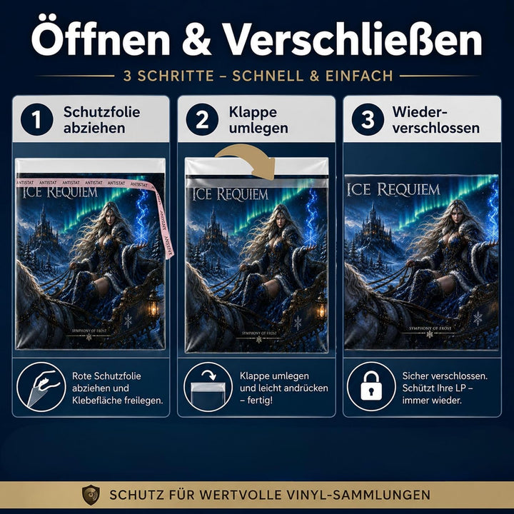 1000 Stück LP Schutzhüllen 12" Folienhüllen mit Klappe und Verschluss für Vinyl Schallplatten