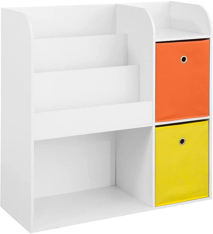 SoBuy KMB37-W Kinder Bücherregal Kinderregal mit 5 Ablagefächern und 2 Stoffboxen Spielzeugregal Auf