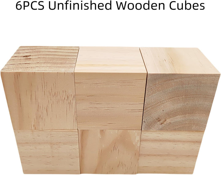 Holzwürfel aus unbehandeltem Naturholz, 8 cm, 6 Stück, zum Basteln, Schnitzen, Basteln und für Baste