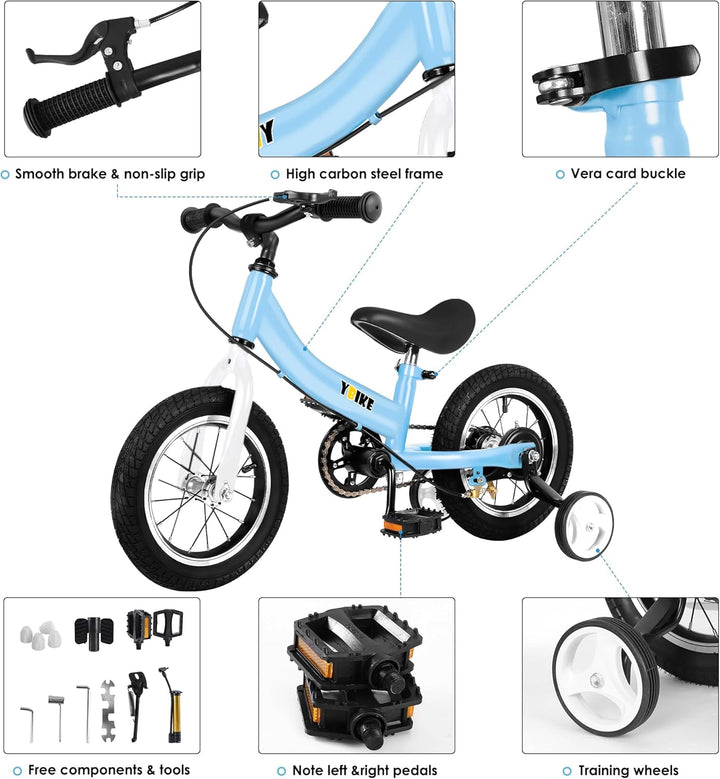 YBIKE 2 in 1 Laufrad, Kinderlaufrad und Kinderfahrrad Dual-Use-Funktion, geeignet für Kinder im Alte