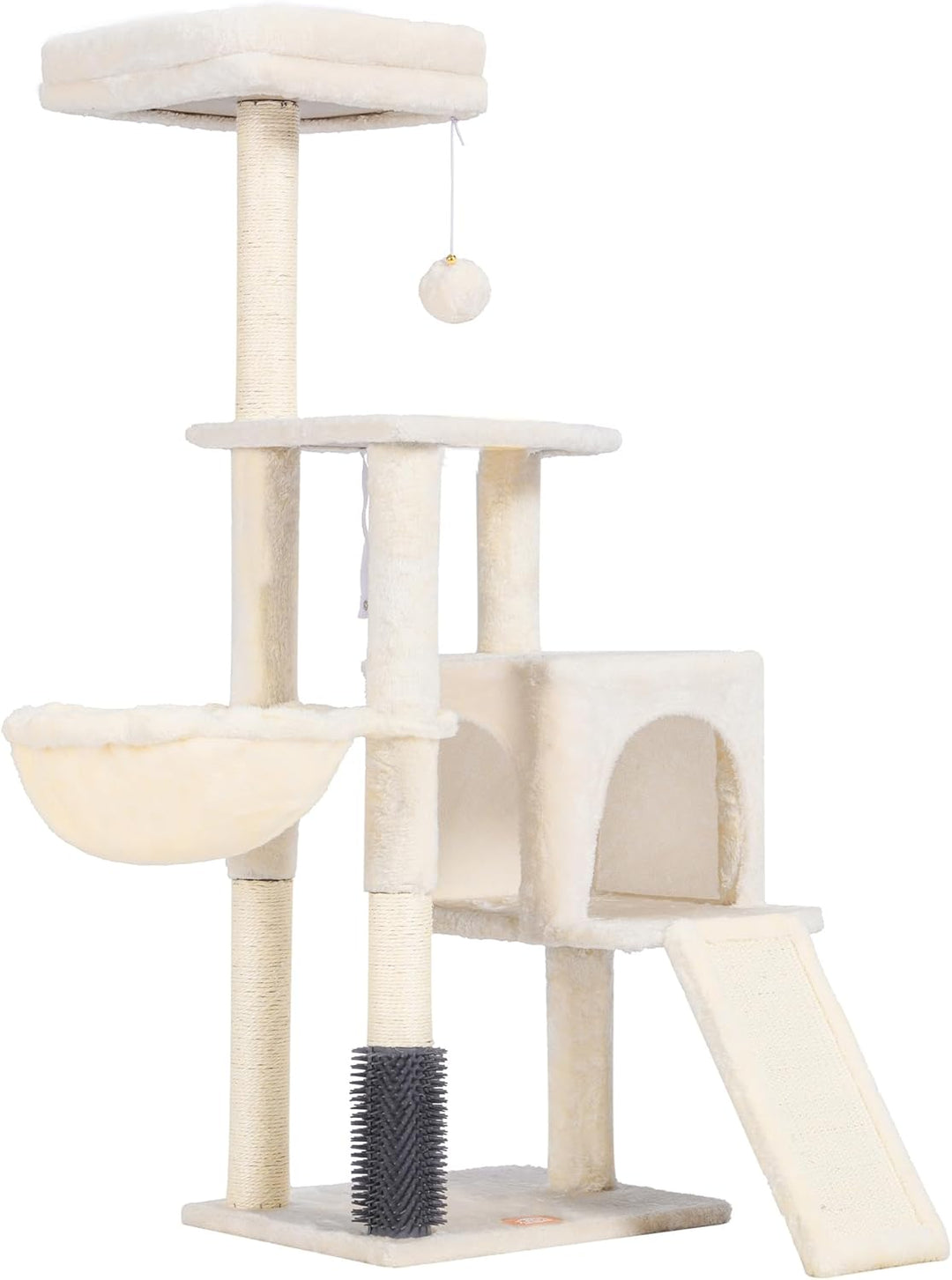 Heybly Kratzbaum mit Katzenbürste, Katzenbaum für Hauskatzen mit Gepolsterter Sitzstange aus Plüsch,