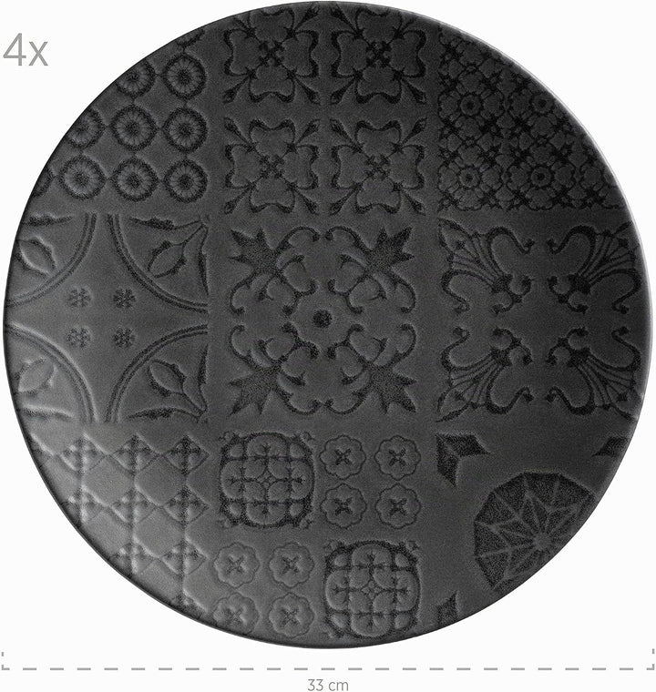 MÄSER 935077 Serie Tiles Grosse runde Platzteller in modernem Vintage Stil, Deko-Teller aus Keramik