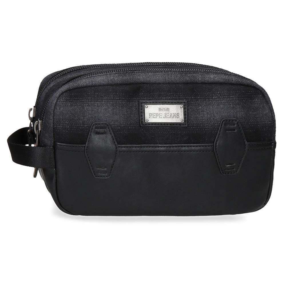 Pepe Jeans Scotch Anpassungsfähiger Vanity Case mit zwei Fächern Schwarz 26x16x12 cms Polyester und
