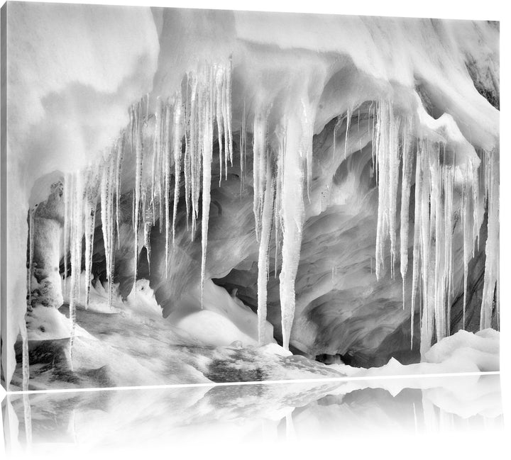 Monocrome, vereiste Höhle, Format: 100x70 auf Leinwand, XXL riesige Bilder fertig gerahmt mit Keilra