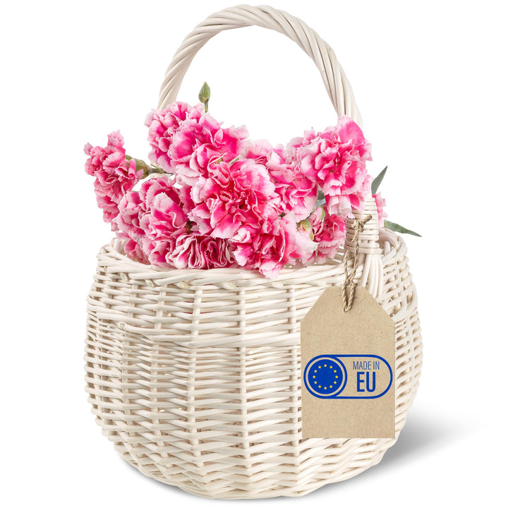 Creative Home Kleiner Weidenkorb Henkel Weiss Rund | Klein 22 x 22 x 26 cm (+/- 2 cm) | Handgeflocht