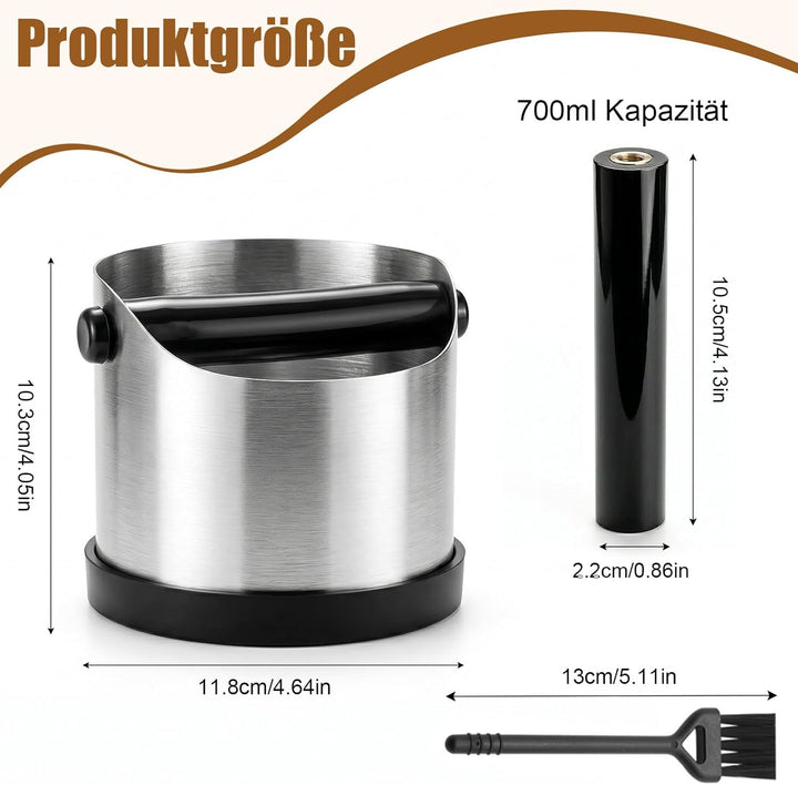 Abklopfbehälter für Siebträger, 700 ml Edelstahl Espresso Kaffee Knock Box, Rutschfester Basis, Abkl