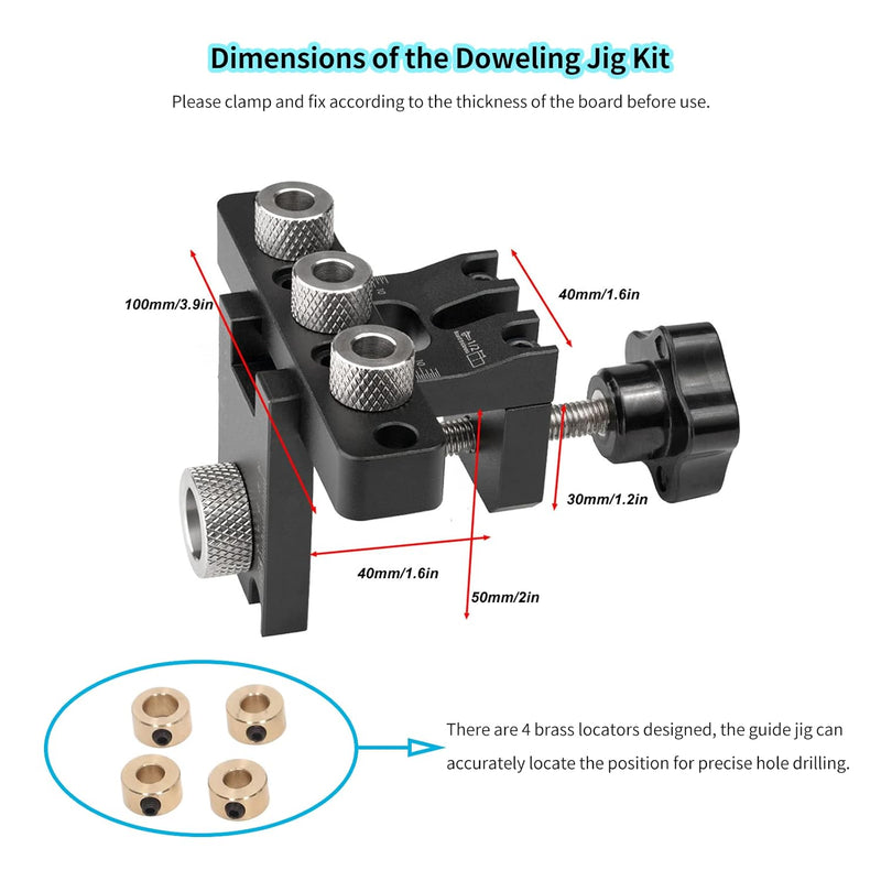 Gugxiom 3-in-1 Doweling Jig Kit, Pocket Hole Jig mit 4 Messing-Lokatoren, Lasergravur und 8/10-mm-St