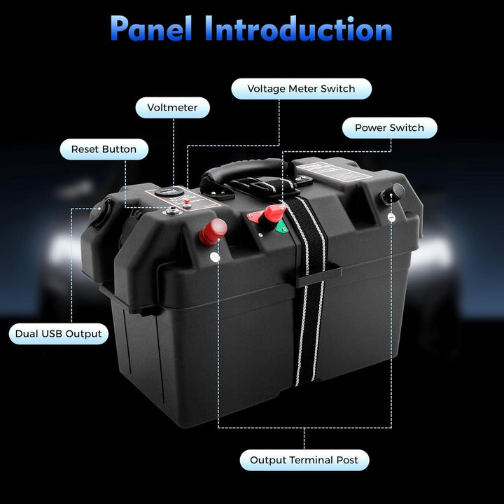 Akku Batteriebox mit Doppel-USB-Anschluss, Batteriekasten Batteriebox Boot mit LED-Anzeige, Batterie
