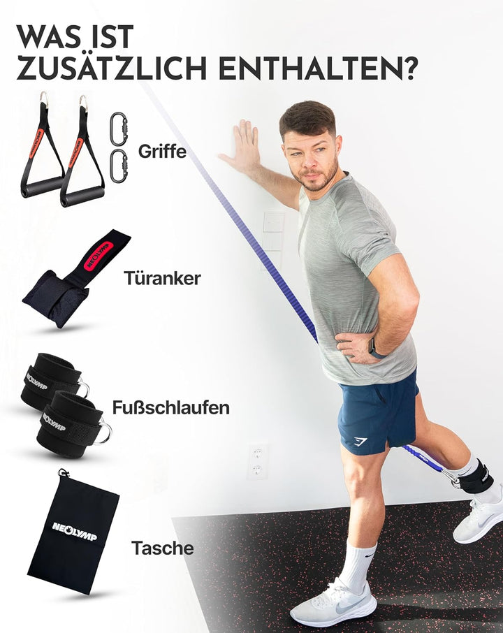 NEOLYMP Premium Resistance Bands Set mit E-Book - Fitnessbänder Expander Set mit 5 Stärken, Türanker