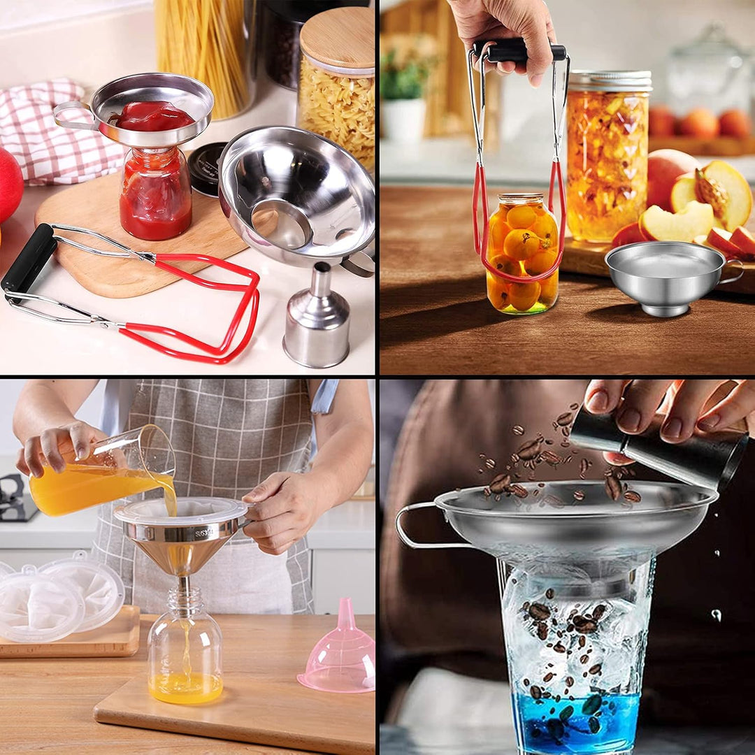 Trichter edelstahl Set, 7 Stück küche Marmeladentrichter, mit einmachgläser Heber und Filter zum Umf