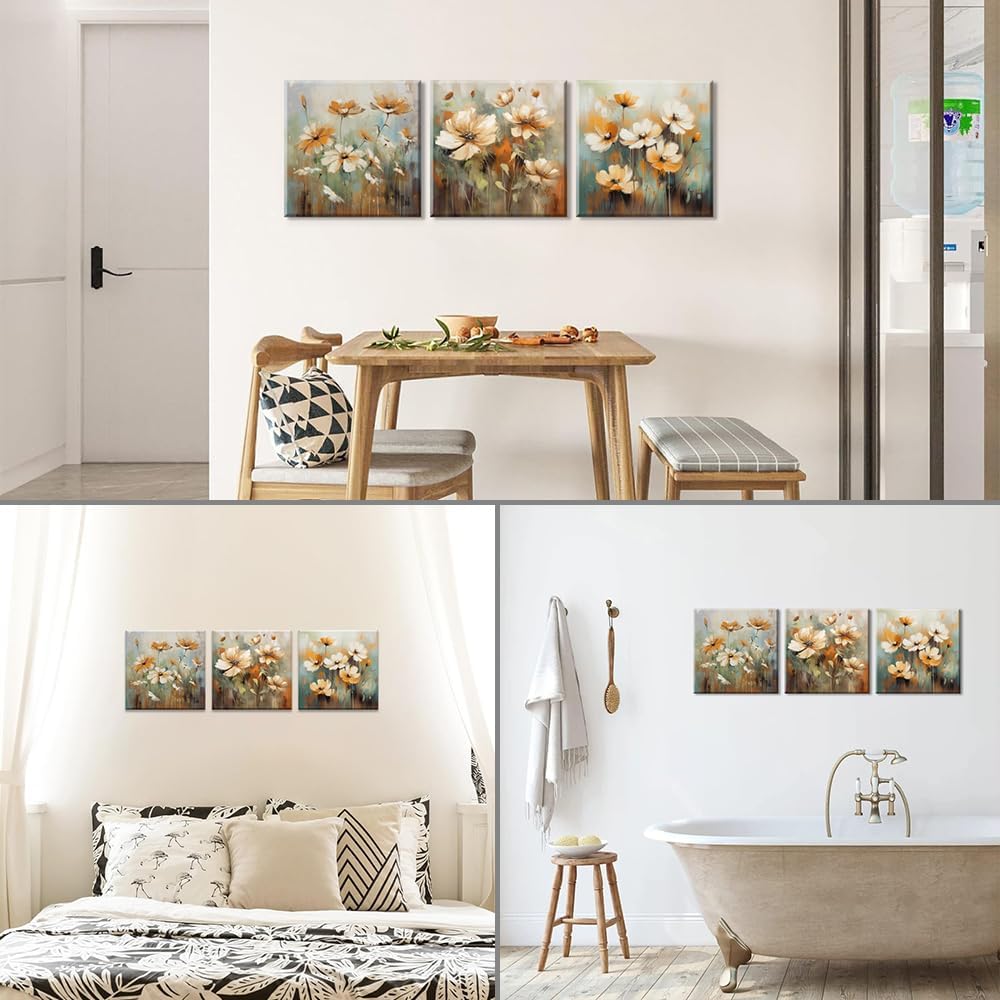 Piy Painting 3Teilig Abstrakt Floral Wandbilder Wohnzimmer Wildblumen Pflanzen Leinwand Bilder Schme